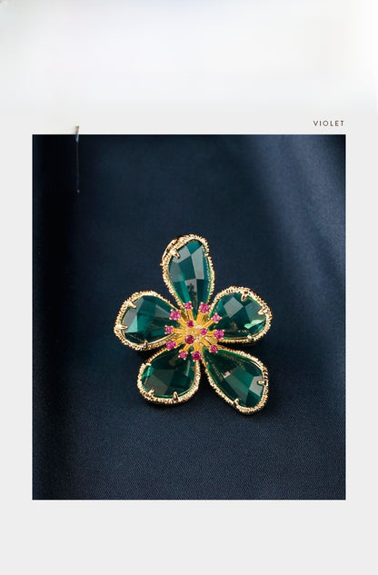 Golden Flower Pin Brooch, Elegant Floral Jewelry Accessory For Women