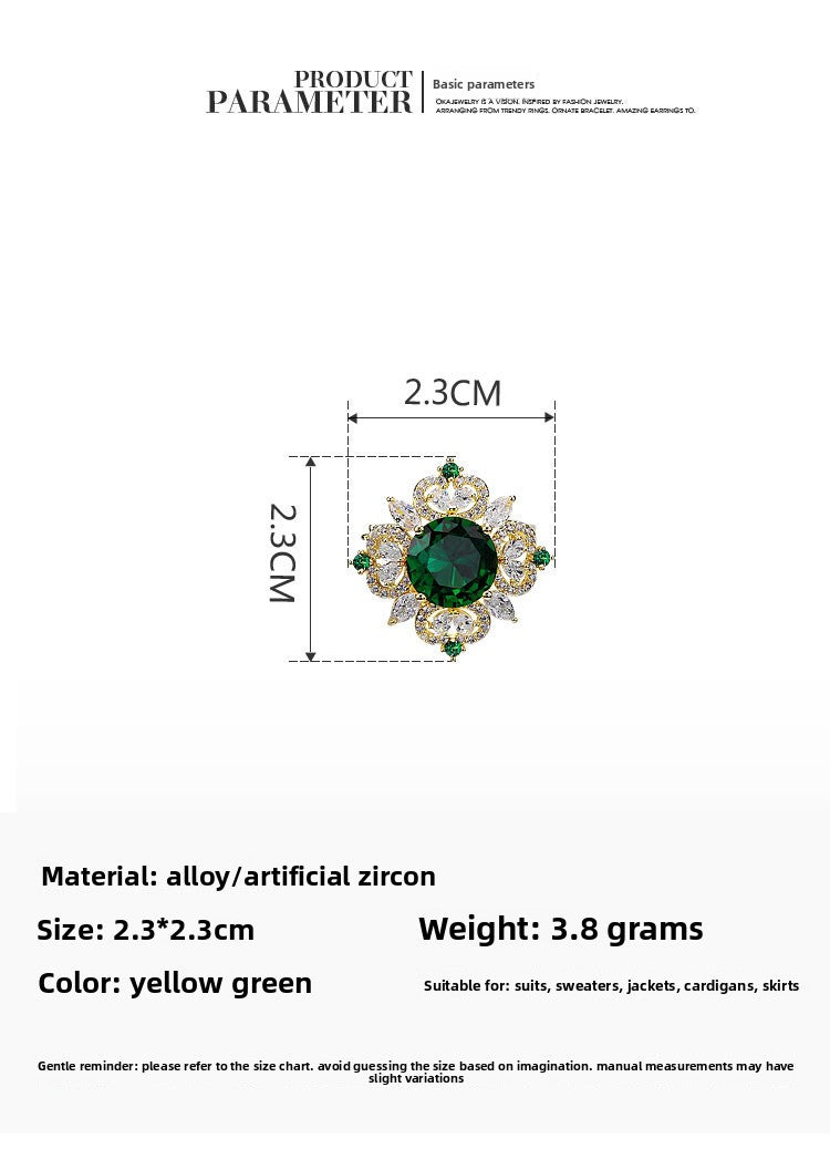 Flower Pin Brooch Featuring Zircon Inlay In Elegant Green Color