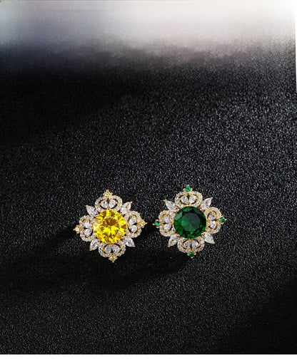 Flower Pin Brooch Featuring Zircon Inlay In Elegant Green Color