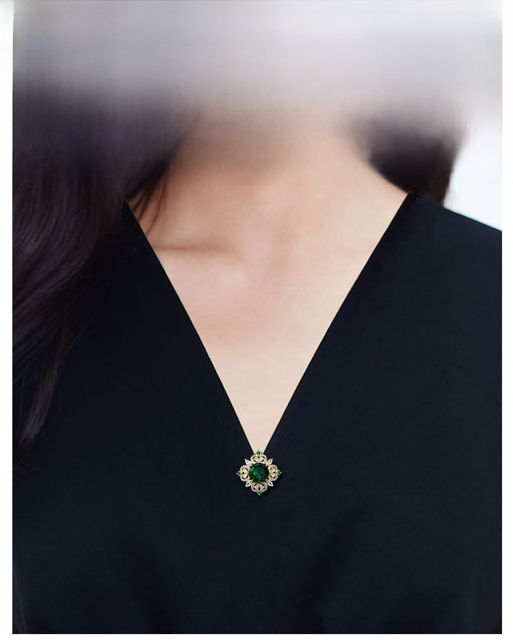 Flower Pin Brooch Featuring Zircon Inlay In Elegant Green Color