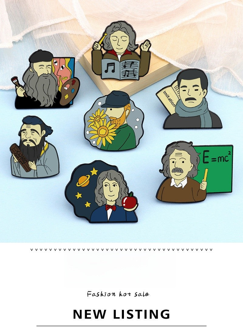 Pin Brooch Featuring Cartoon Character Portrait Inspired By Van Gogh Style