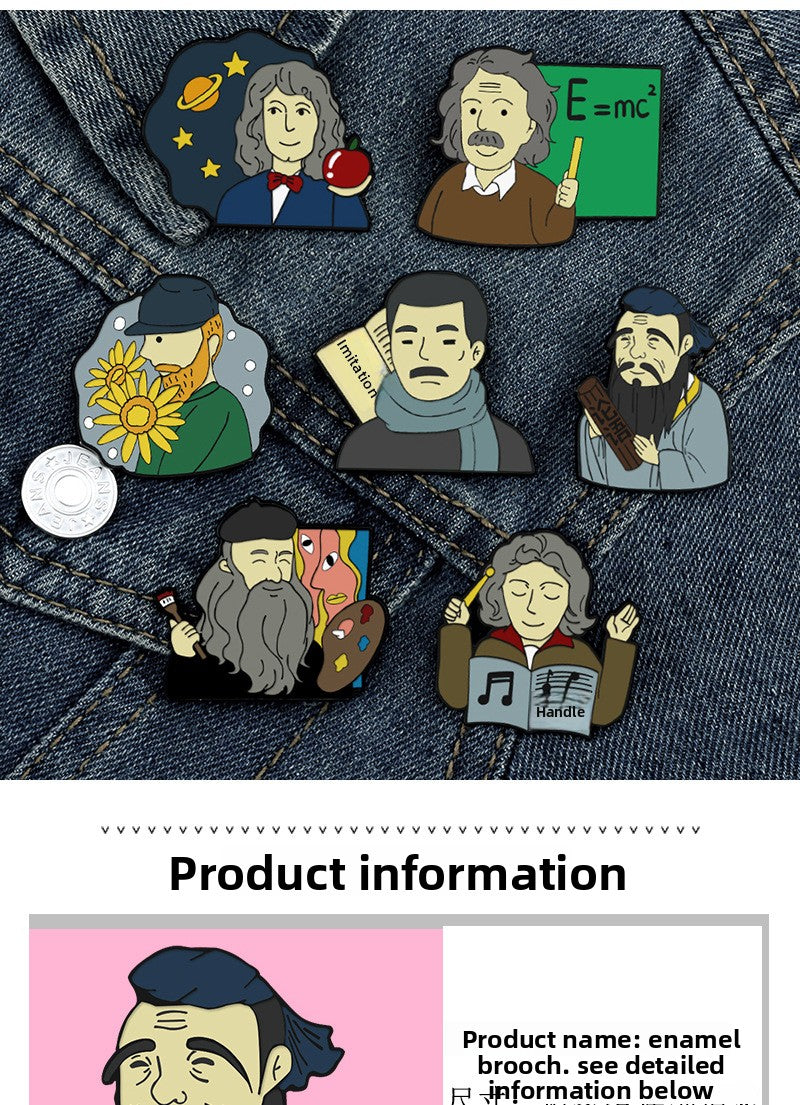 Pin Brooch Featuring Cartoon Character Portrait Inspired By Van Gogh Style
