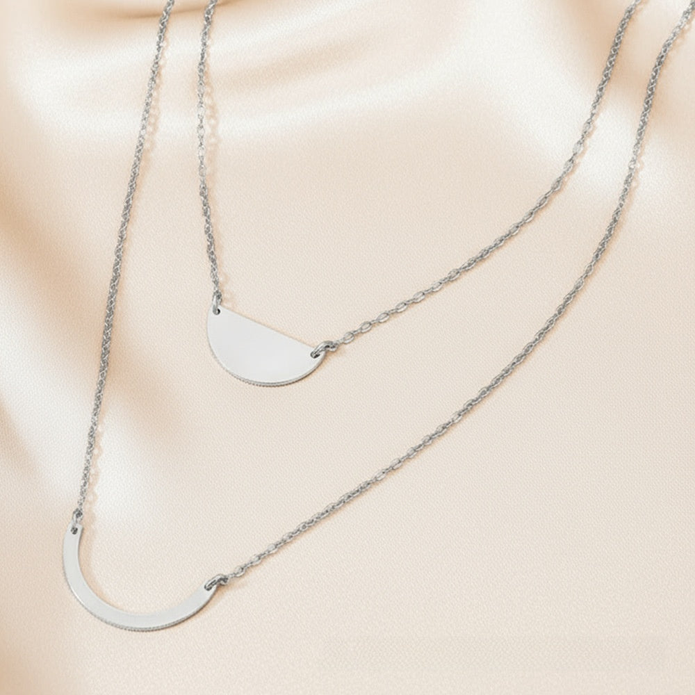 Round Pattern Double Layer Necklaces For Unisex Featuring Durable 304 Stainless Steel Material