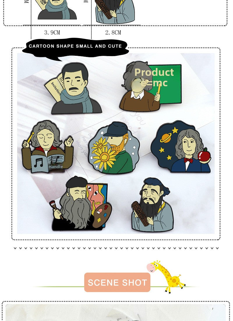 Pin Brooch Featuring Cartoon Character Portrait Inspired By Van Gogh Style