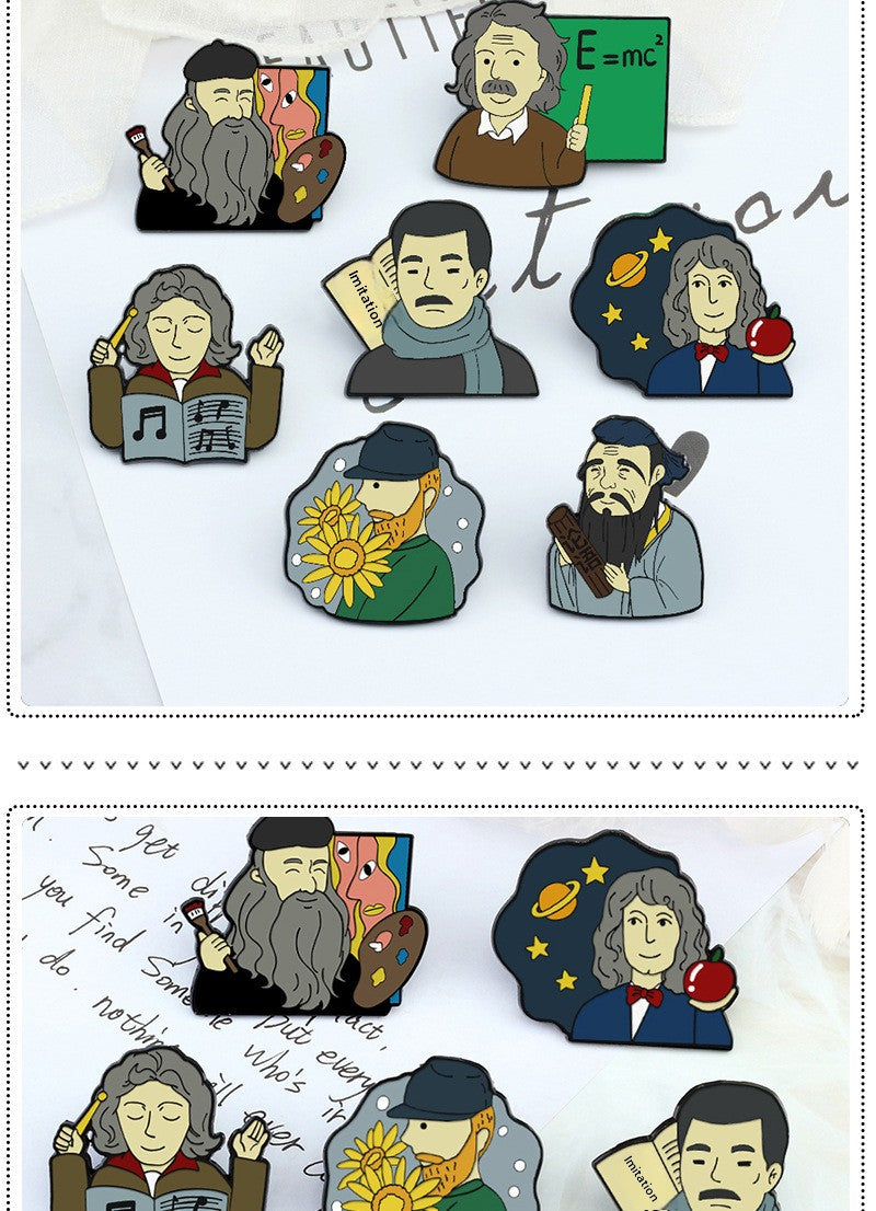 Pin Brooch Featuring Cartoon Character Portrait Inspired By Van Gogh Style