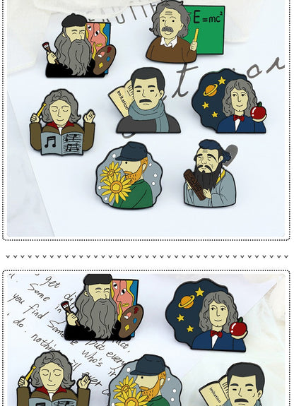 Pin Brooch Featuring Cartoon Character Portrait Inspired By Van Gogh Style