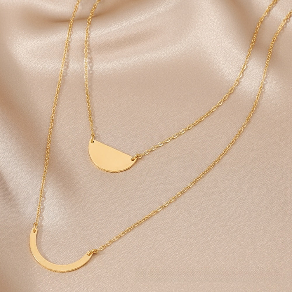 Round Pattern Double Layer Necklaces For Unisex Featuring Durable 304 Stainless Steel Material
