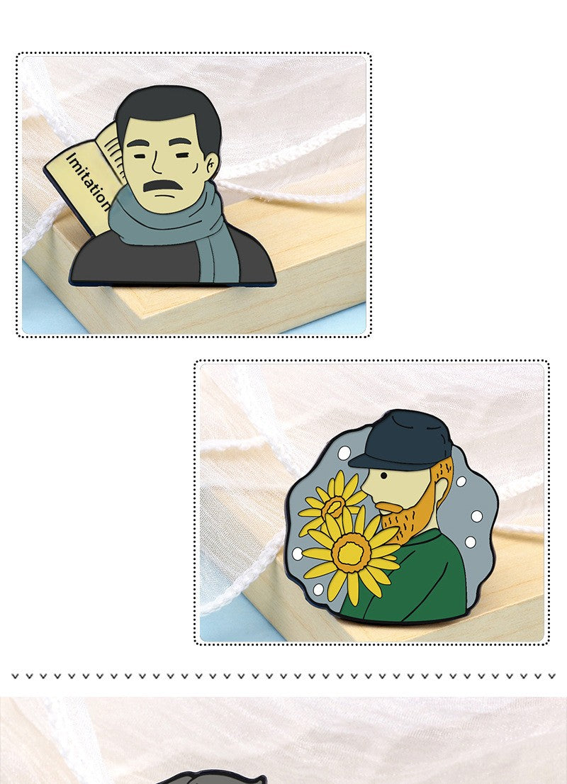 Pin Brooch Featuring Cartoon Character Portrait Inspired By Van Gogh Style