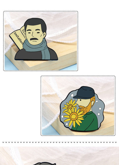 Pin Brooch Featuring Cartoon Character Portrait Inspired By Van Gogh Style