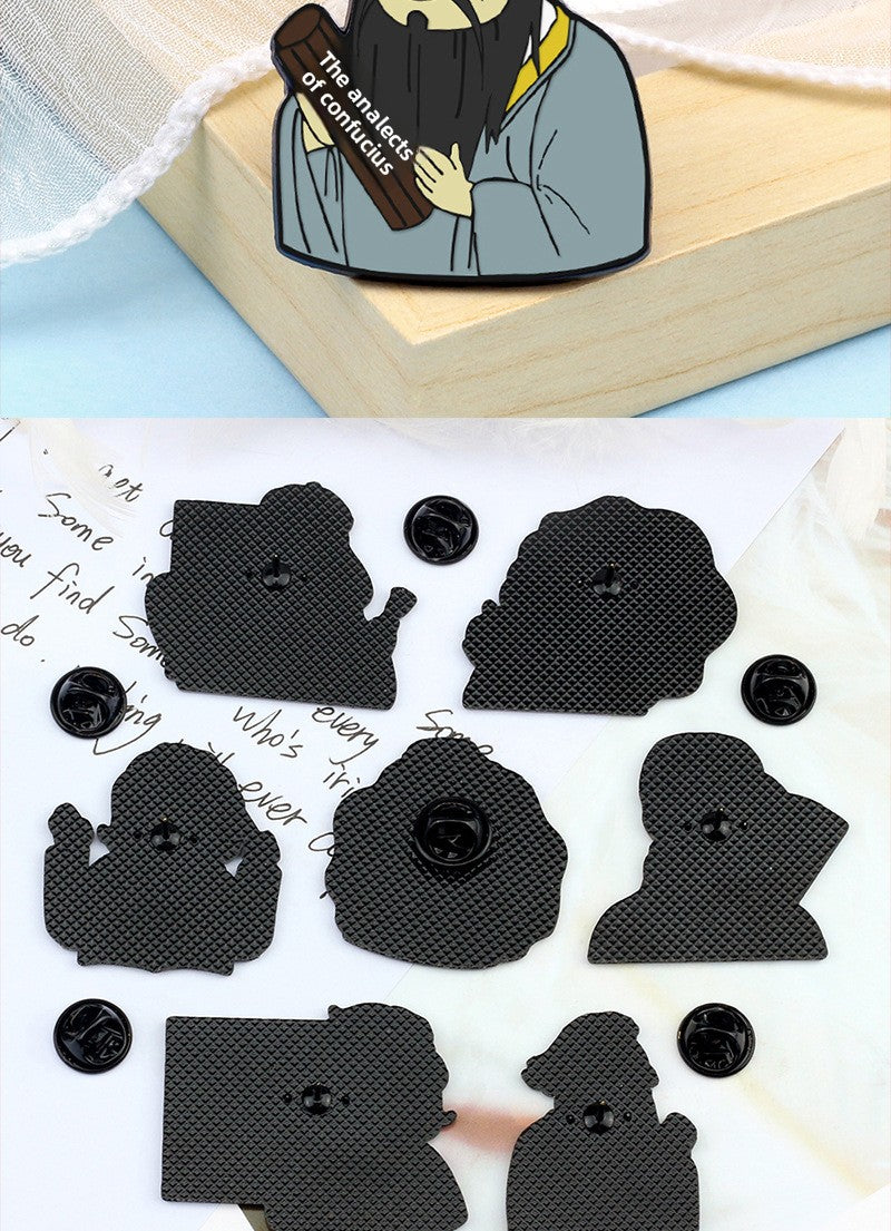 Pin Brooch Featuring Cartoon Character Portrait Inspired By Van Gogh Style