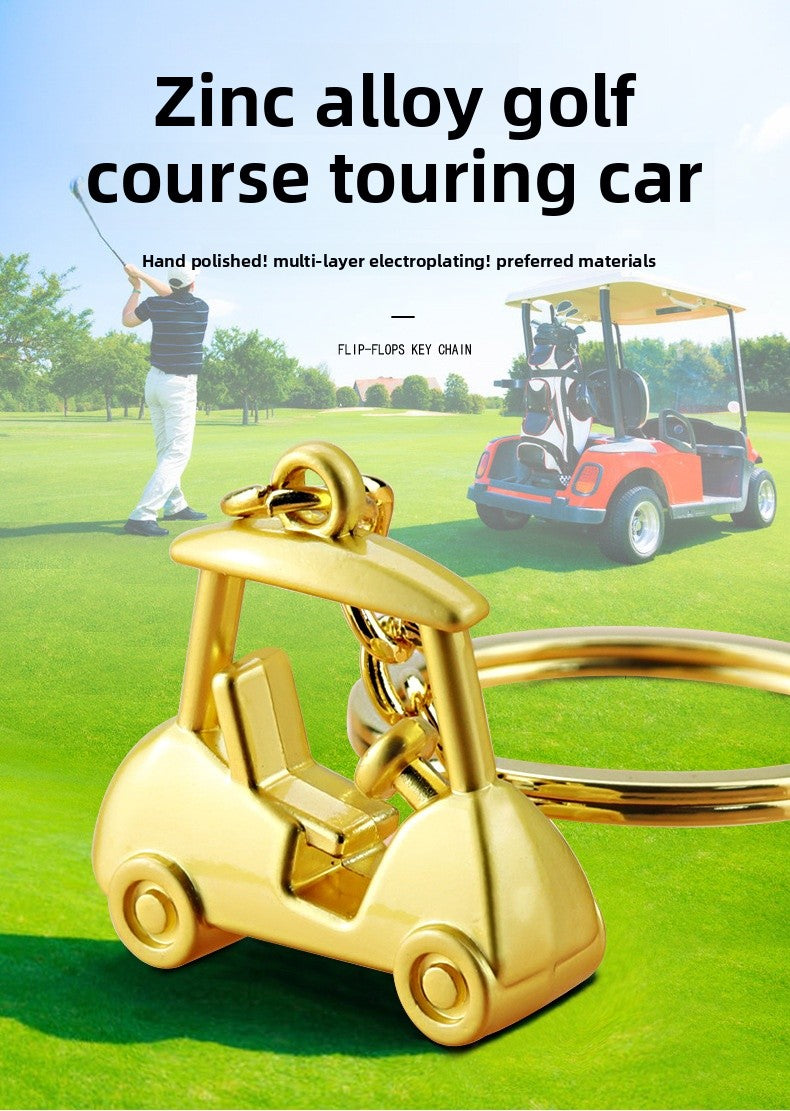 Golf Keychain In Golden Alloy, Stylish And Durable Keychain Accessory