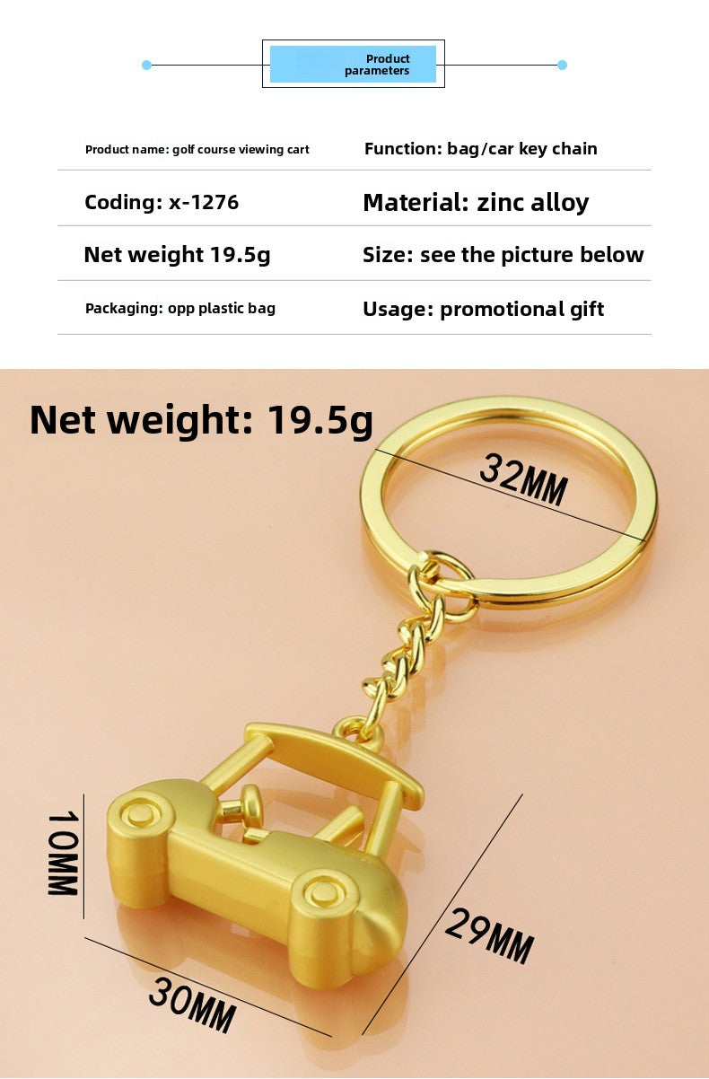 Golf Keychain In Golden Alloy, Stylish And Durable Keychain Accessory
