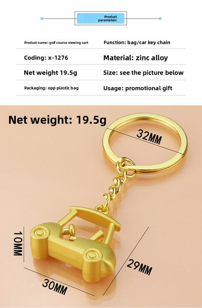Golf Keychain In Golden Alloy, Stylish And Durable Keychain Accessory