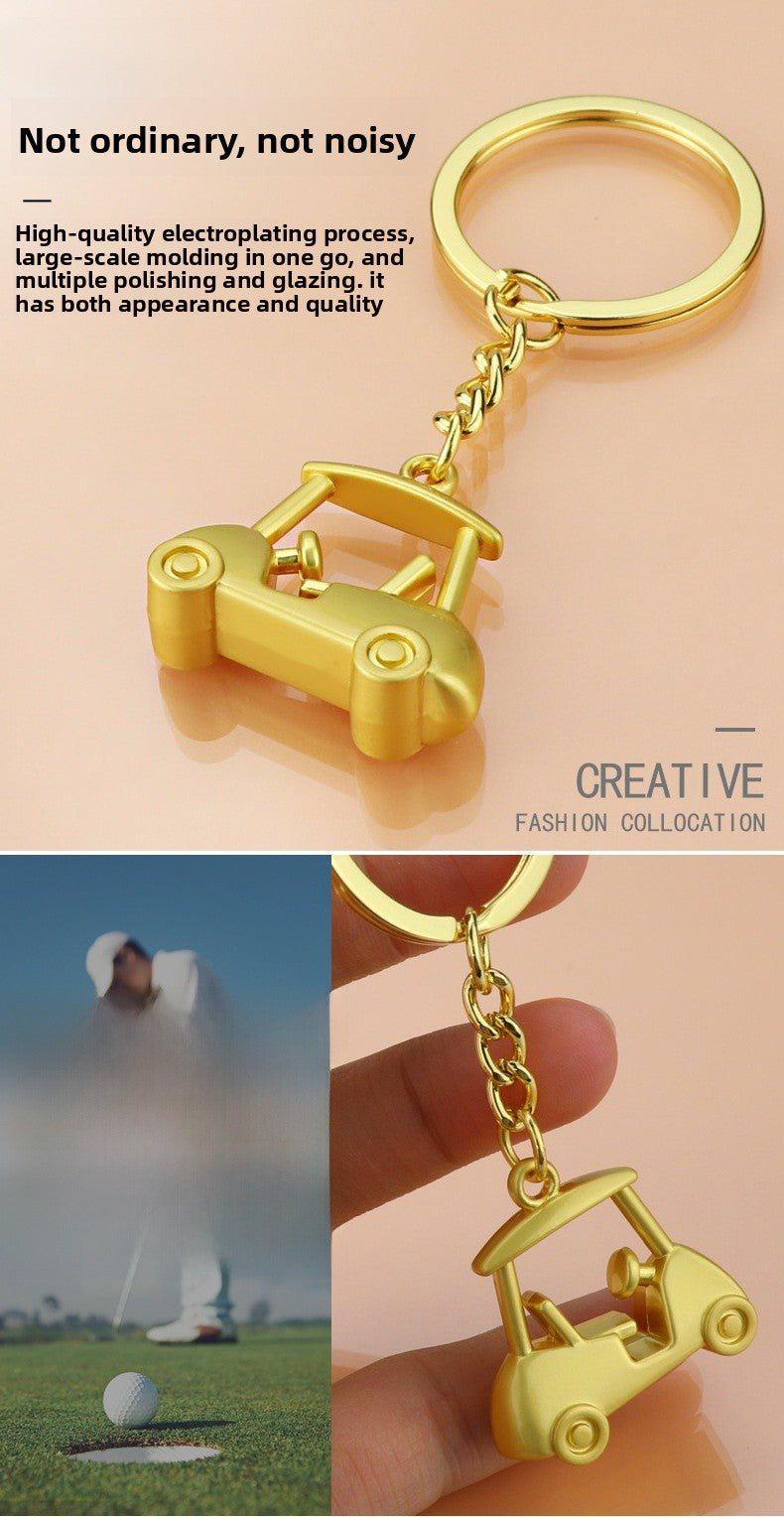 Golf Keychain In Golden Alloy, Stylish And Durable Keychain Accessory