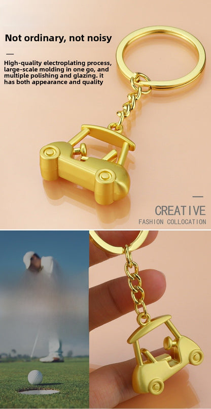 Golf Keychain In Golden Alloy, Stylish And Durable Keychain Accessory