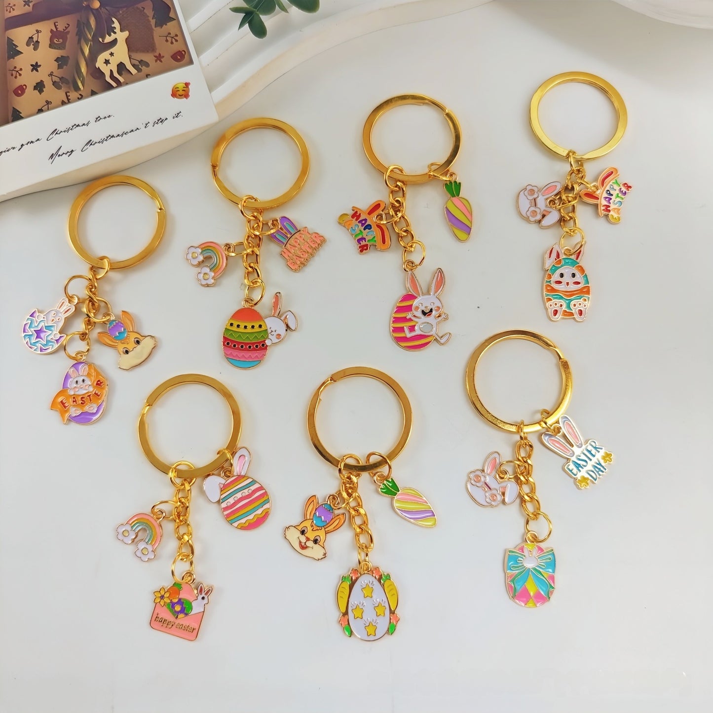 Easter Egg Keychain In Alloy Featuring Rabbit Pattern, Perfect For Holiday Accessories