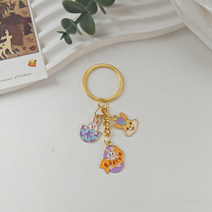 Easter Egg Keychain In Alloy Featuring Rabbit Pattern, Perfect For Holiday Accessories