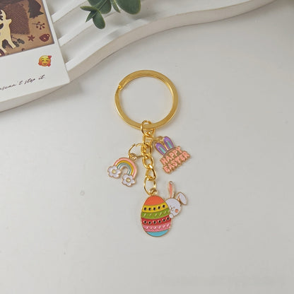 Easter Egg Keychain In Alloy Featuring Rabbit Pattern, Perfect For Holiday Accessories