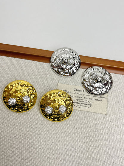 Round Retro Earrings For Women Featuring Electroplated Alloy And Rhinestone Inlay