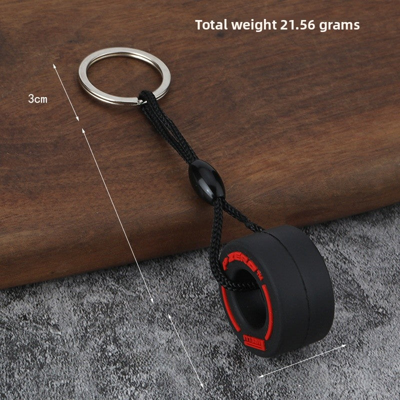 Tires Pattern PVC Keychain In Red, Durable And Stylish Keychain Accessory