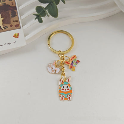 Easter Egg Keychain In Alloy Featuring Rabbit Pattern, Perfect For Holiday Accessories