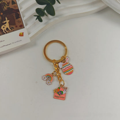 Easter Egg Keychain In Alloy Featuring Rabbit Pattern, Perfect For Holiday Accessories