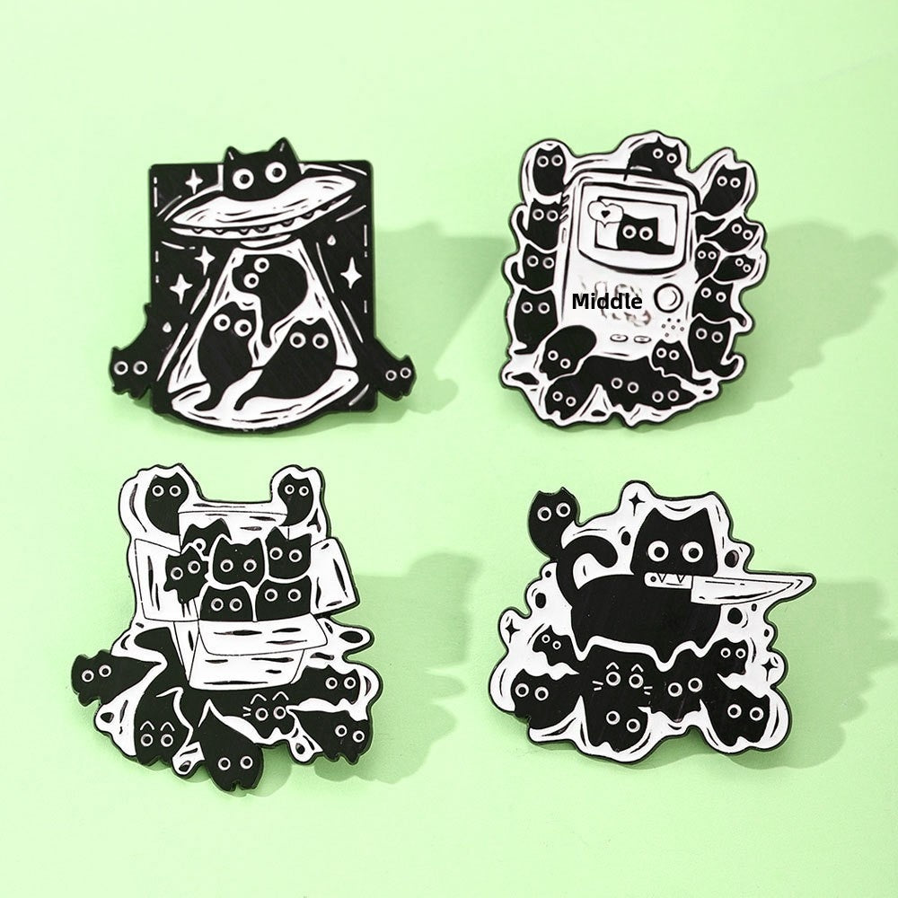 Cat Cartoon Animal Pin Brooch In Black Zinc Alloy Featuring Cute Design For Stylish Accessory