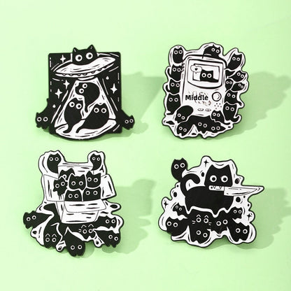 Cat Cartoon Animal Pin Brooch In Black Zinc Alloy Featuring Cute Design For Stylish Accessory
