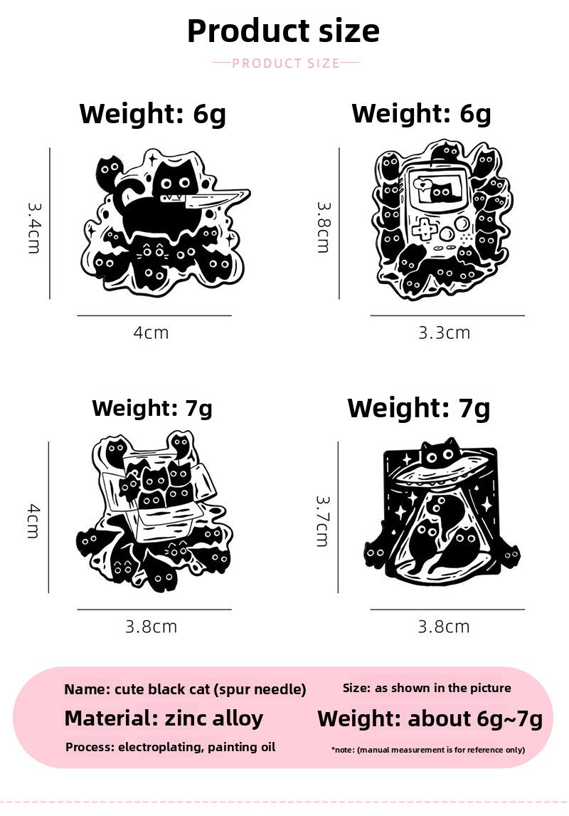 Cat Cartoon Animal Pin Brooch In Black Zinc Alloy Featuring Cute Design For Stylish Accessory