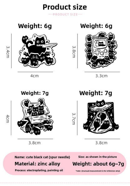 Cat Cartoon Animal Pin Brooch In Black Zinc Alloy Featuring Cute Design For Stylish Accessory