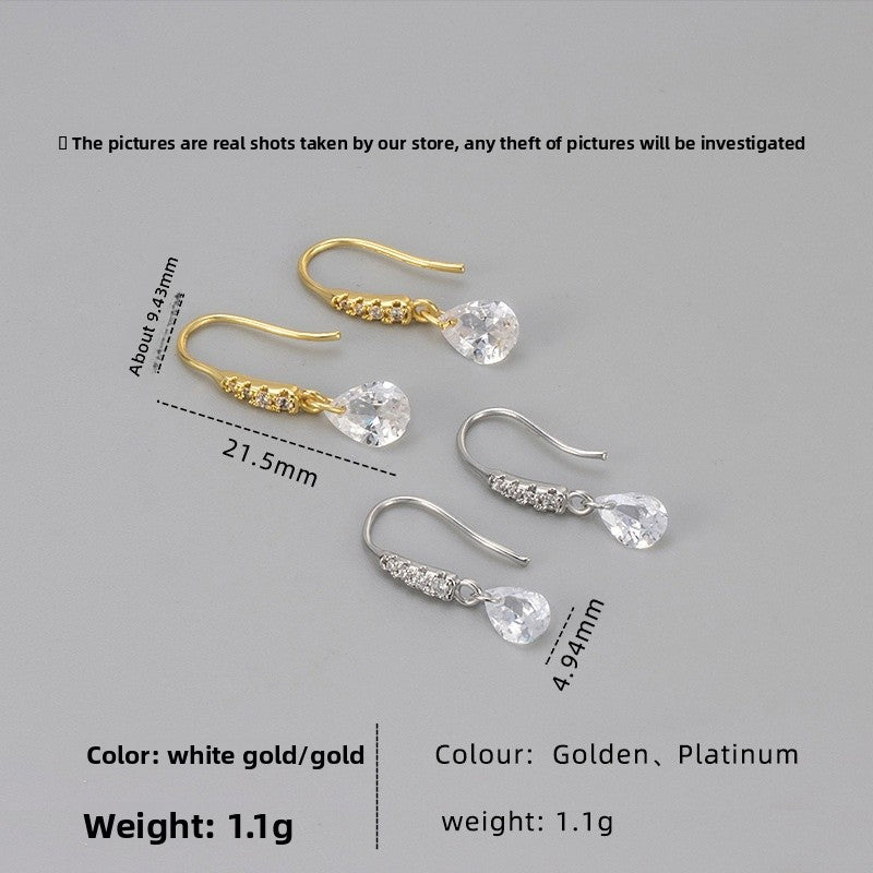 Simple Style Water Droplets Ear Hook Earrings For Women With Copper Tassel And Zircon Inlay