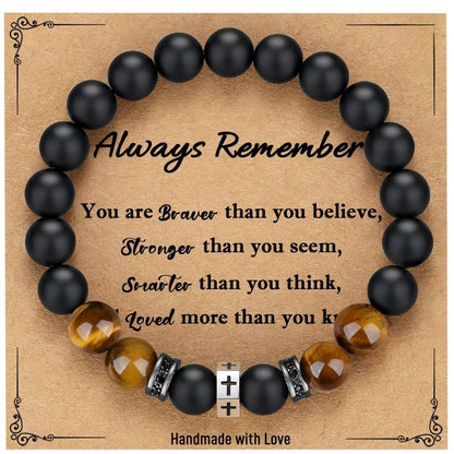 Men's Cross Bracelet In Black Tiger Eye Featuring Elegant Design