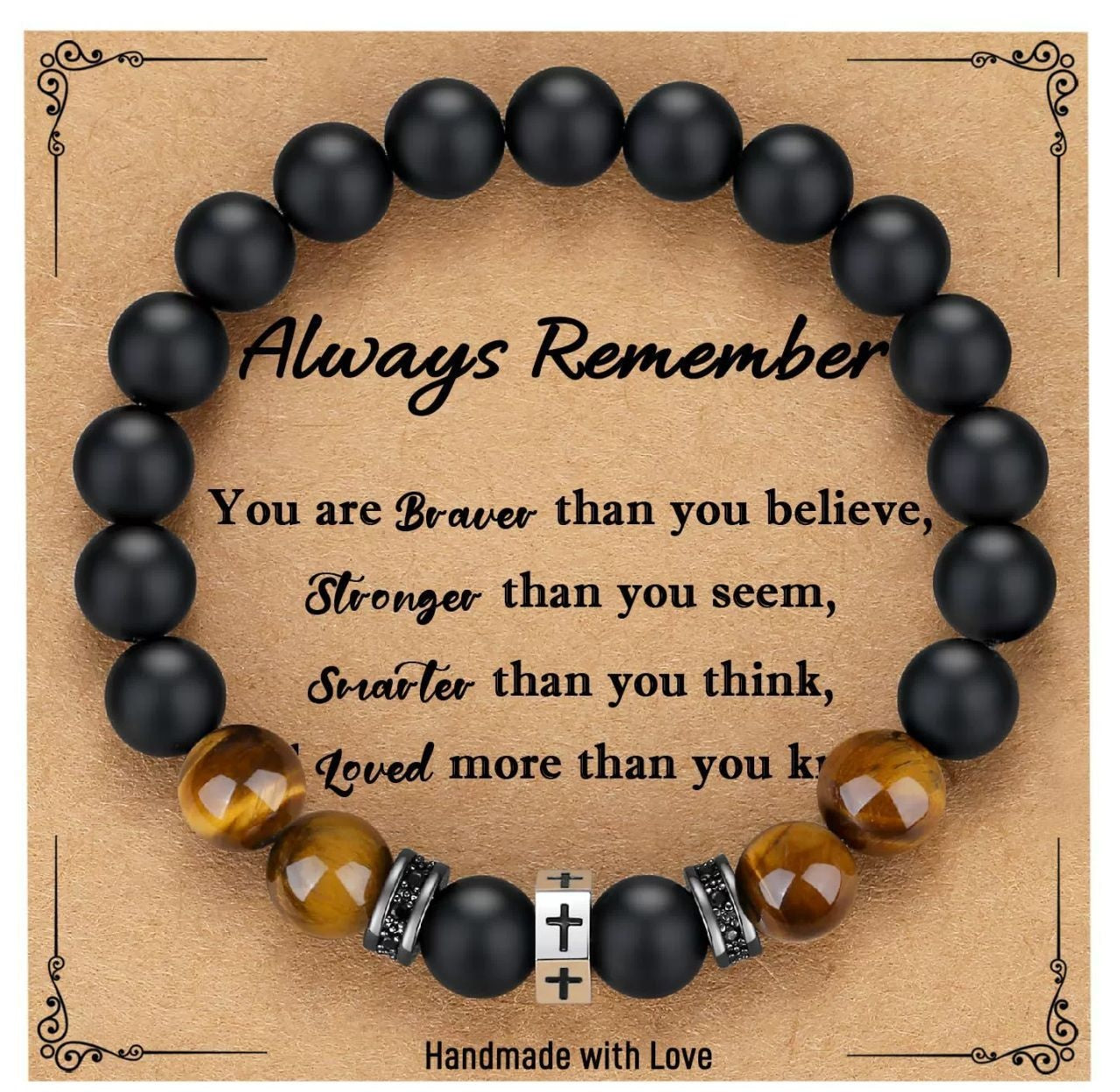 Men's Cross Bracelet In Black Tiger Eye Featuring Elegant Design