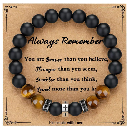Men's Cross Bracelet In Black Tiger Eye Featuring Elegant Design