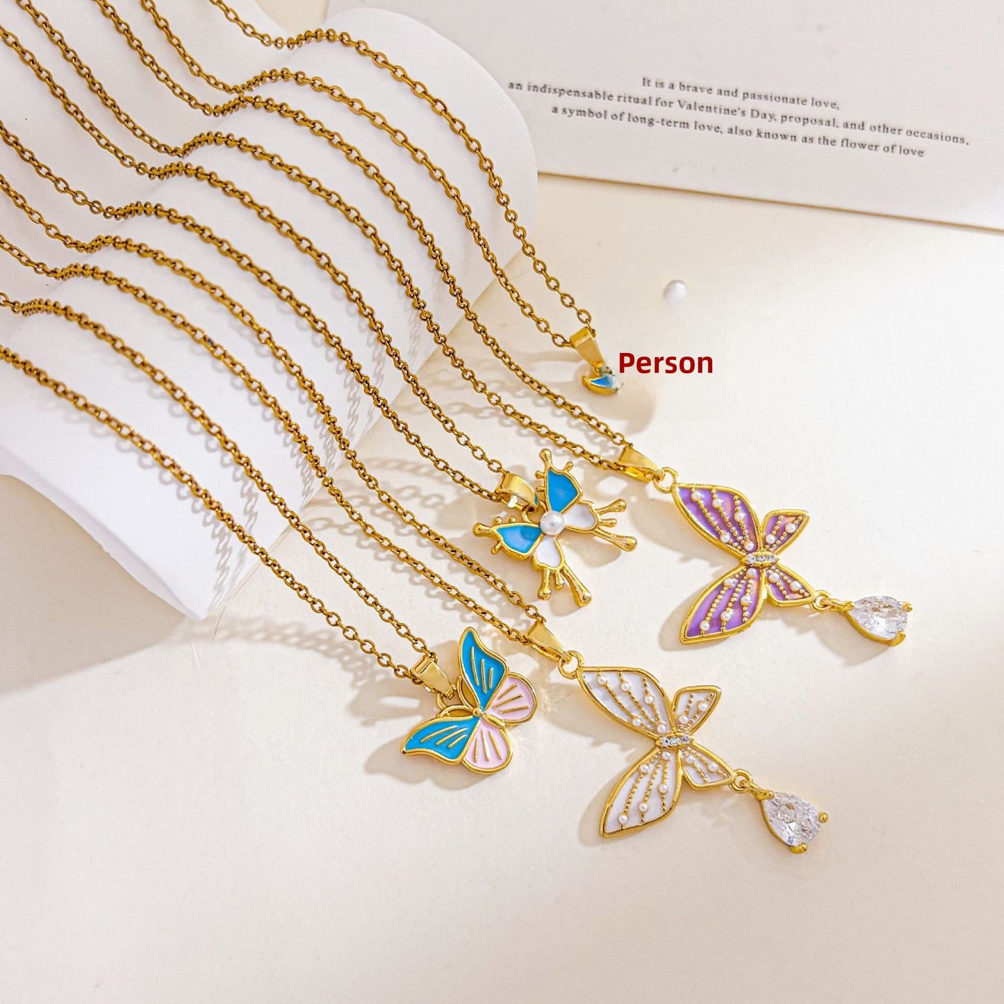 Sweet Butterfly Necklace For Unisex Featuring Zircon Inlay With Titanium Steel Cable Chain
