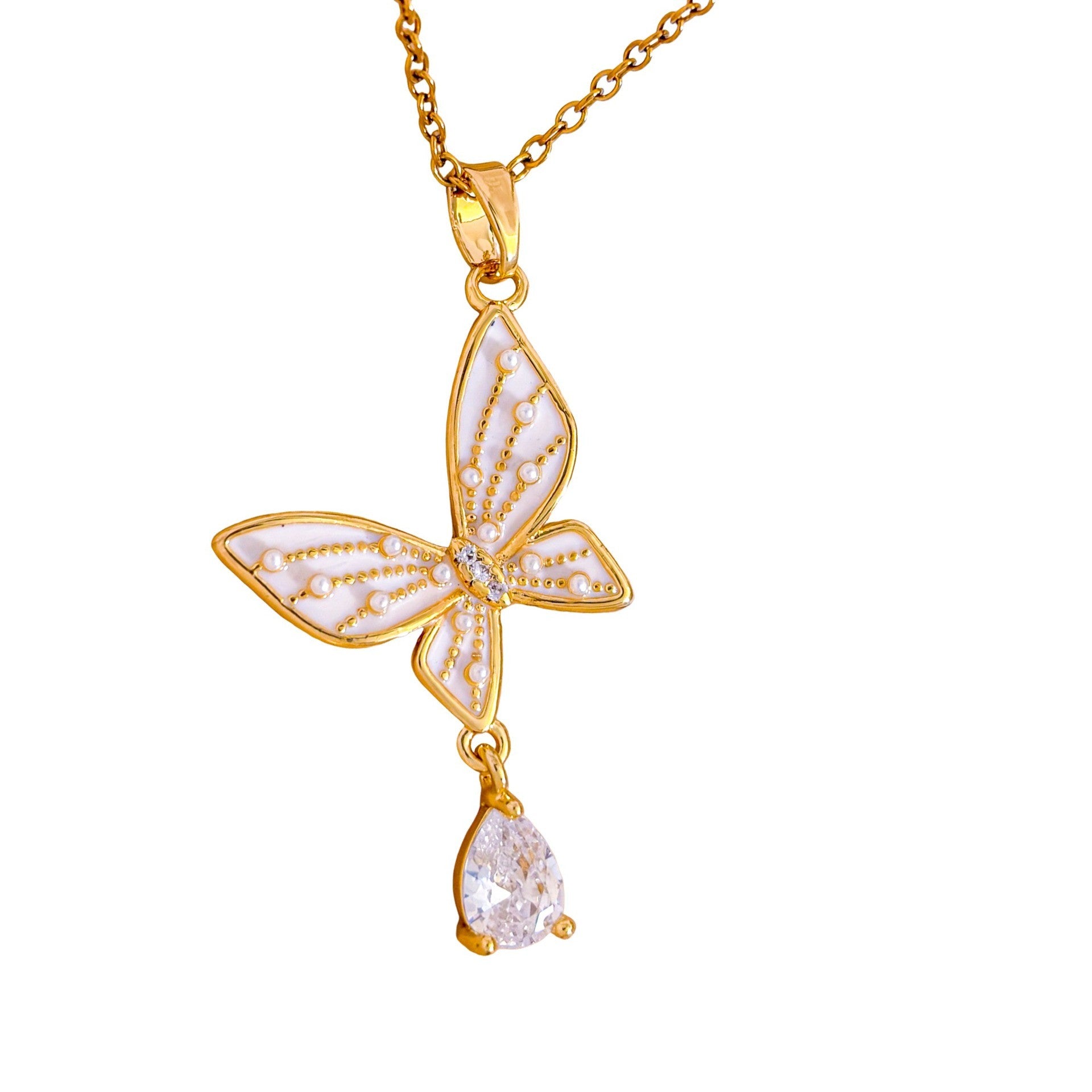 Sweet Butterfly Necklace For Unisex Featuring Zircon Inlay With Titanium Steel Cable Chain