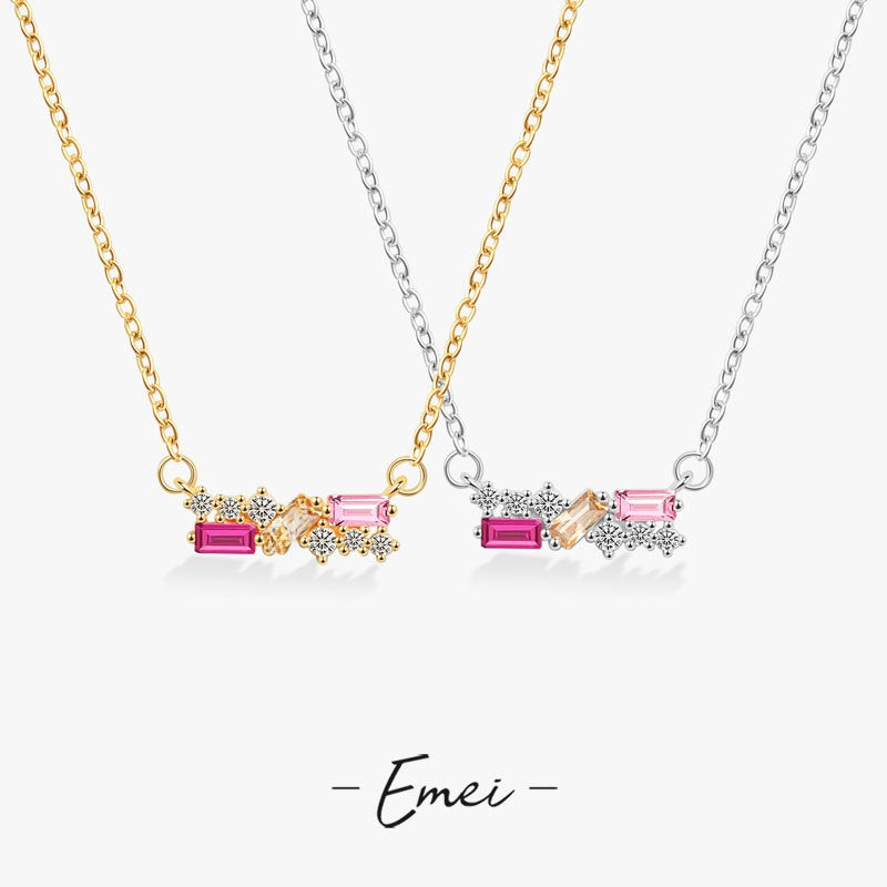 Geometric Necklace For Women Featuring Golden Plated Copper With Zircon Inlay And Cable Chain