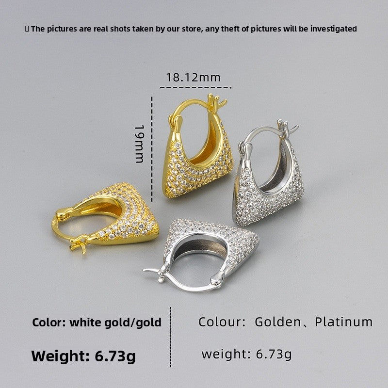 Round Hoop Earrings For Women Featuring Bezel Setting Zircon Inlay And Electroplated Copper Material