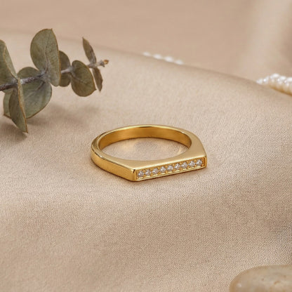 Geometric Rings For Women Made Of 304 Stainless Steel Featuring Electroplated 18K Real Gold Plated With Rhinestones Inlay