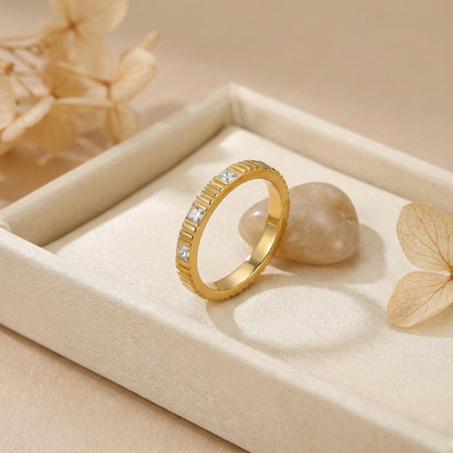 Geometric Rings For Women Made Of 304 Stainless Steel Featuring Electroplated 18K Real Gold Plated With Rhinestones Inlay