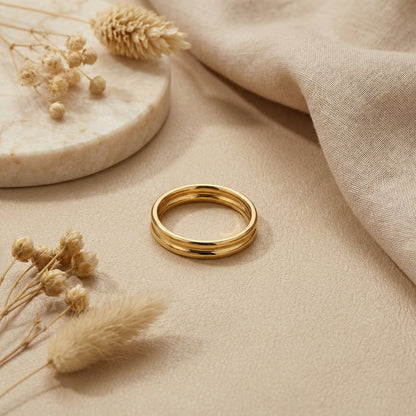 Geometric Rings For Women Made Of 304 Stainless Steel Featuring Electroplated 18K Real Gold Plated With Rhinestones Inlay