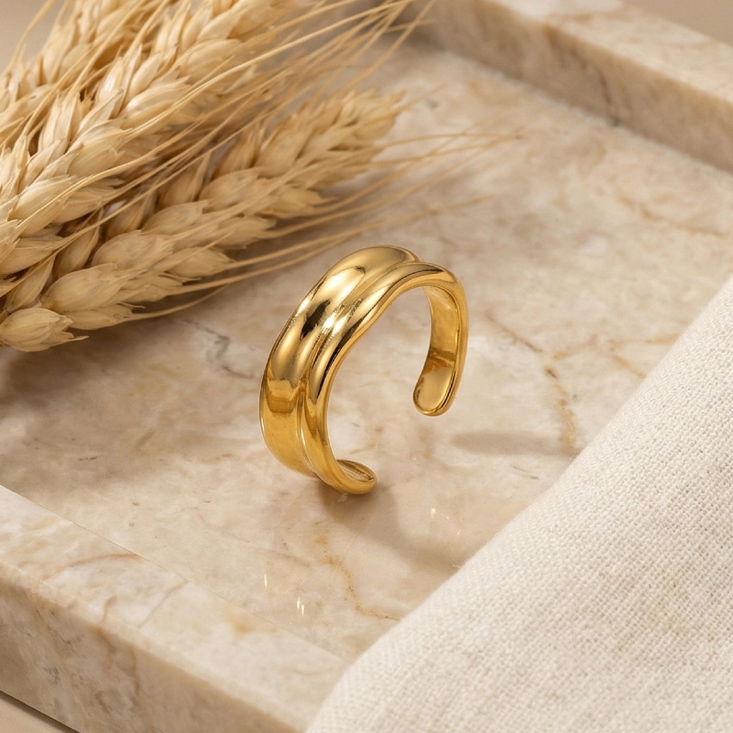 Geometric Rings For Women In 304 Stainless Steel Featuring Electroplated 18K Real Gold Plated With Zircon Inlay