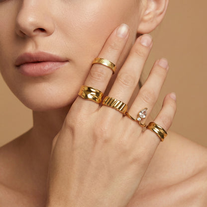 Geometric Rings For Women In 304 Stainless Steel Featuring Electroplated 18K Real Gold Plated With Zircon Inlay