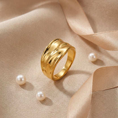 Geometric Rings For Women In 304 Stainless Steel Featuring Electroplated 18K Real Gold Plated With Zircon Inlay