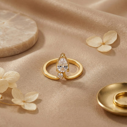 Geometric Rings For Women In 304 Stainless Steel Featuring Electroplated 18K Real Gold Plated With Zircon Inlay