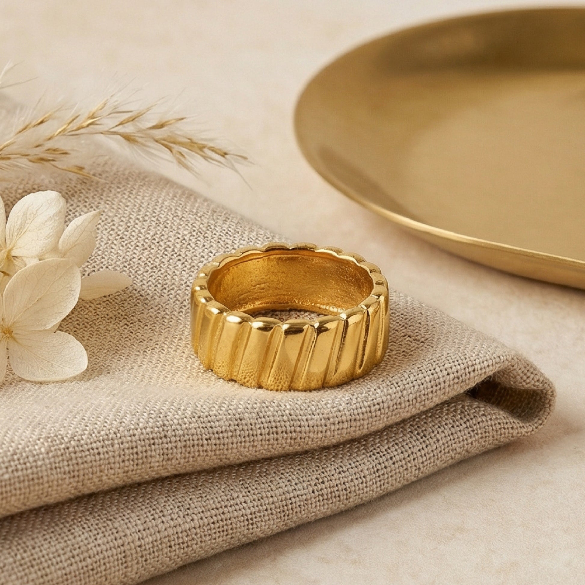 Geometric Rings For Women In 304 Stainless Steel Featuring Electroplated 18K Real Gold Plated With Zircon Inlay