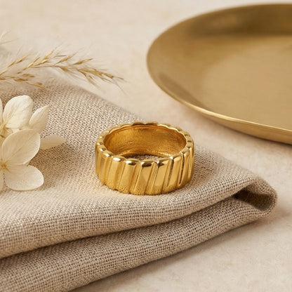 Geometric Rings For Women In 304 Stainless Steel Featuring Electroplated 18K Real Gold Plated With Zircon Inlay