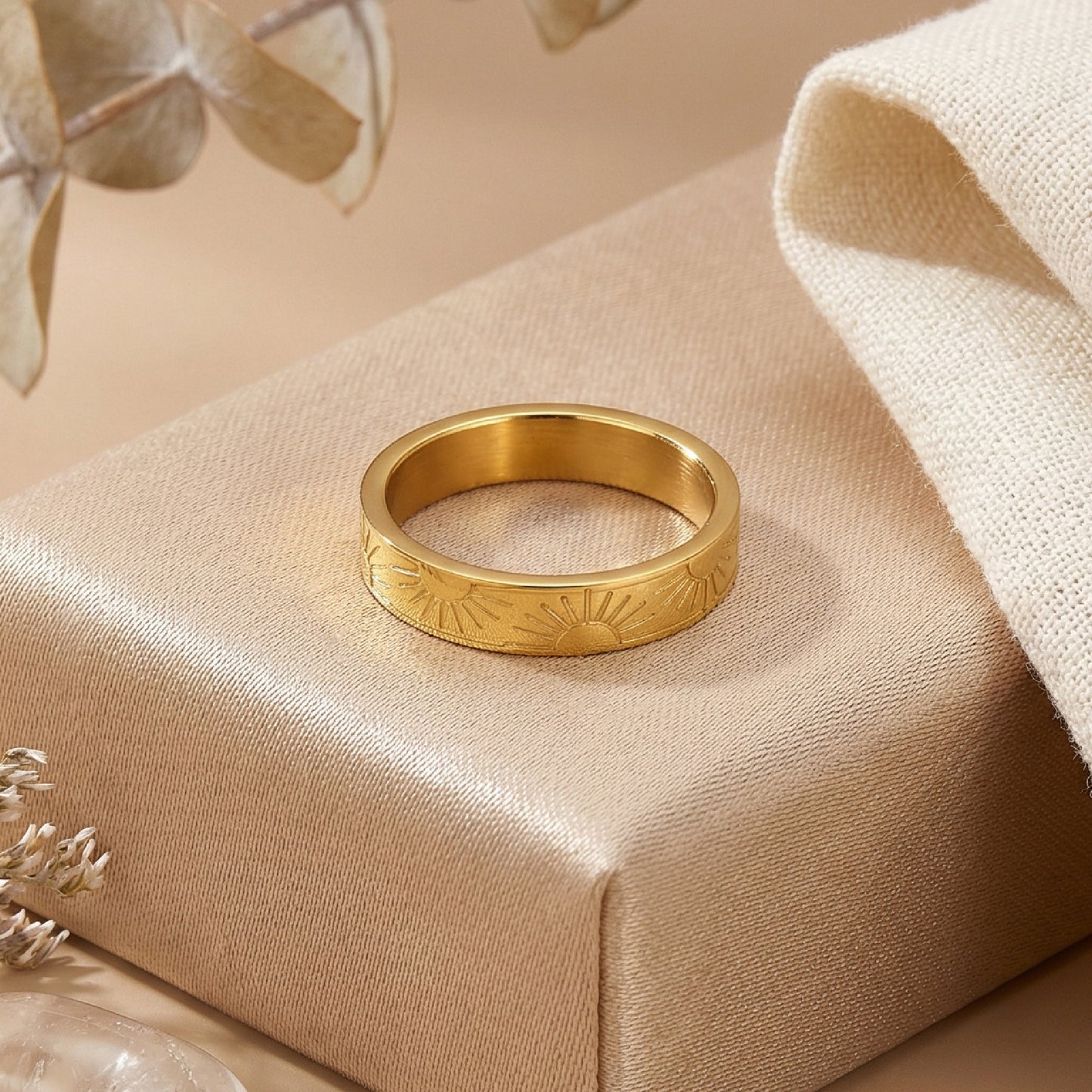 Geometric Rings For Women In 304 Stainless Steel Featuring Electroplated 18K Real Gold Plated With Zircon Inlay