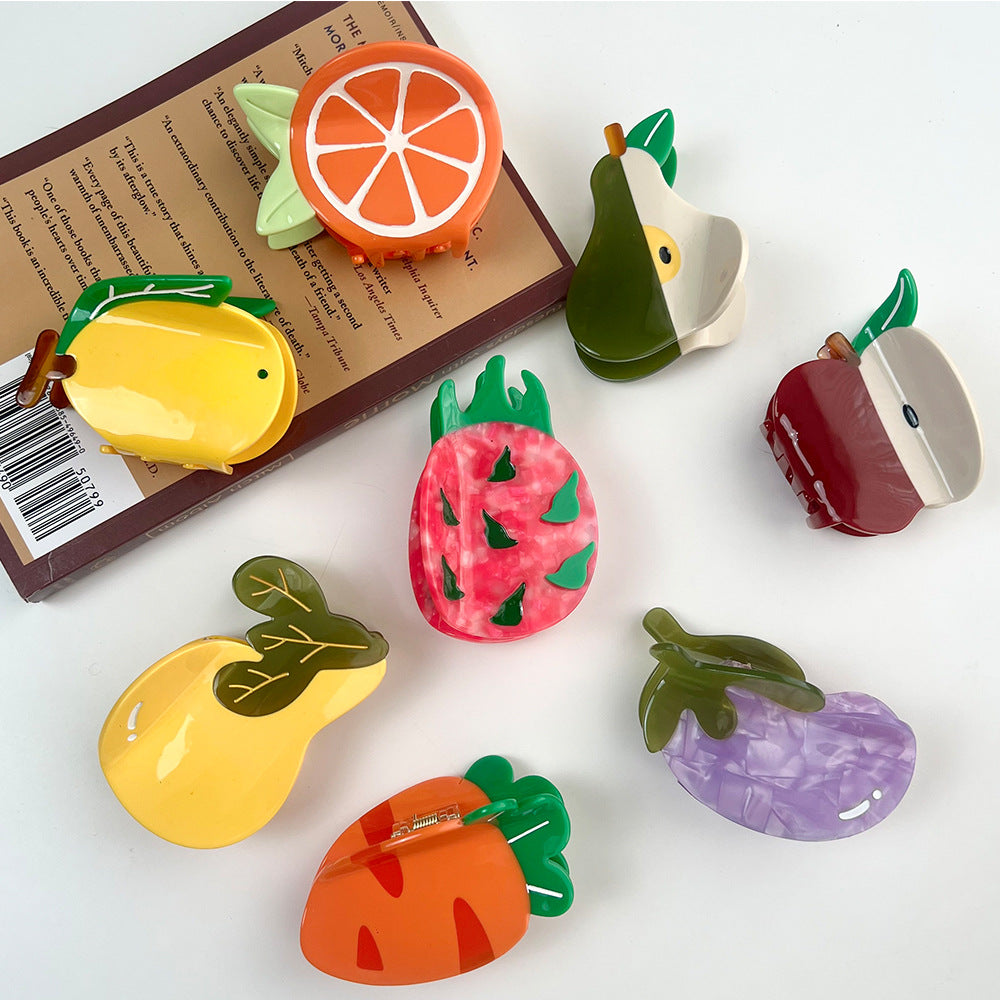 New Style Fruit Hair Claw For Women Made Of Acetic Acid Sheets In Orange, Perfect For Spring