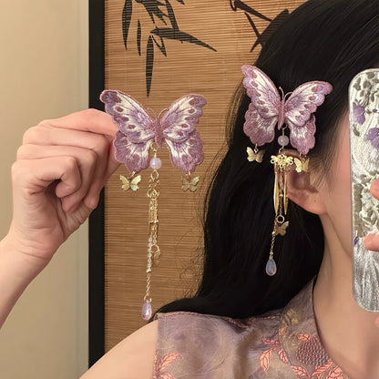 French Style Butterfly Hairpin For Women In Purple Alloy, 1 Pair Hair Accessories